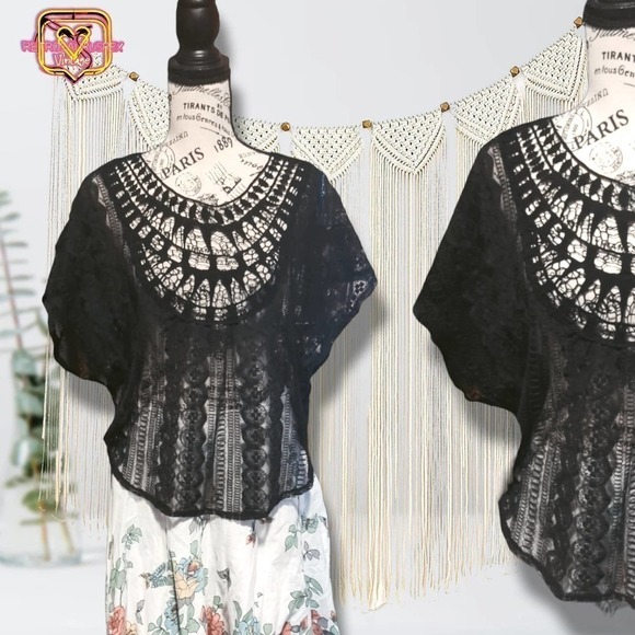 Maurices Bohemian Black Lace Sheer Netted Lace Blouse, Medium - Picture 1 of 8